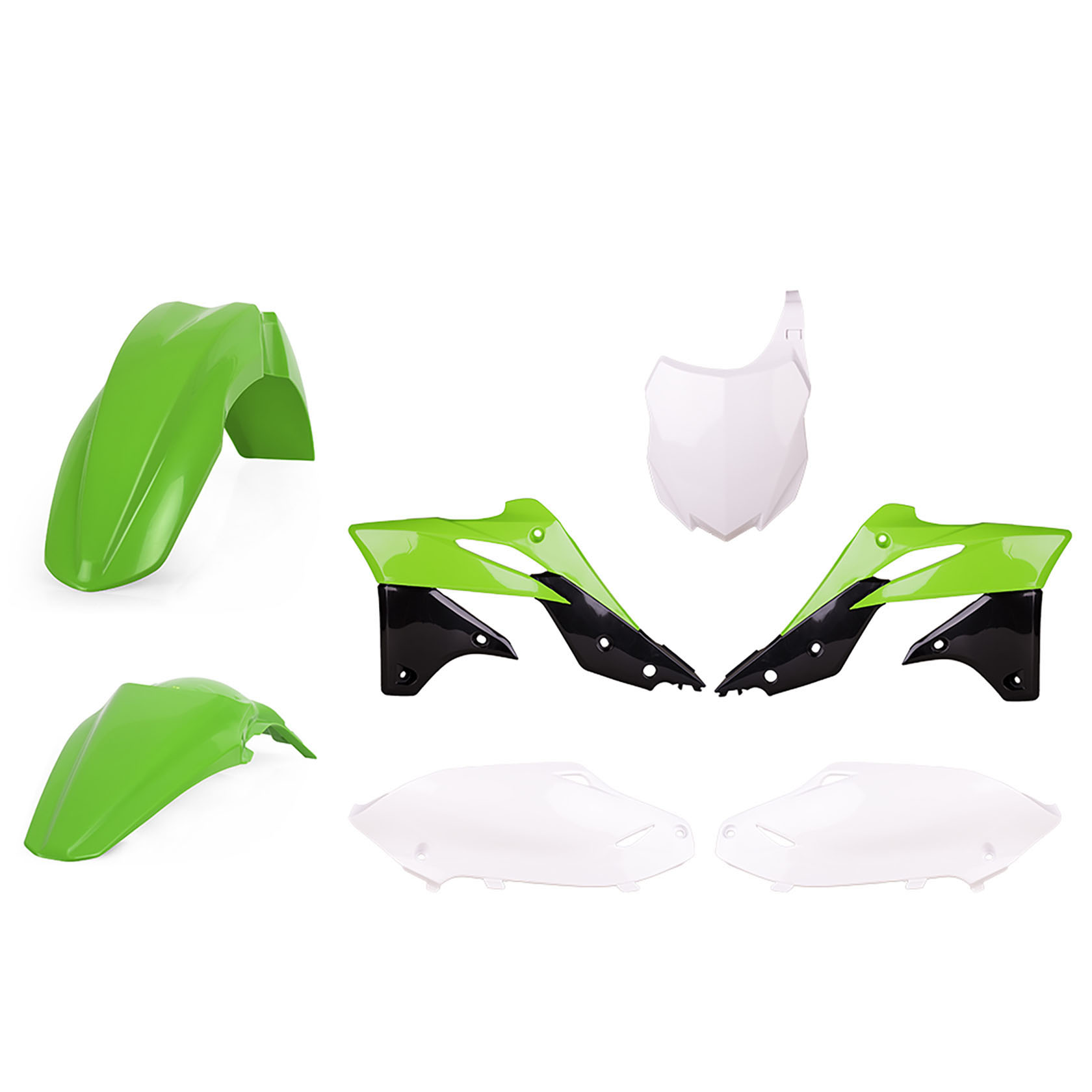 Пластмасов MX кит Polisport за Kawasaki  KX250-2013-16 White/Green/Black OEM Color 